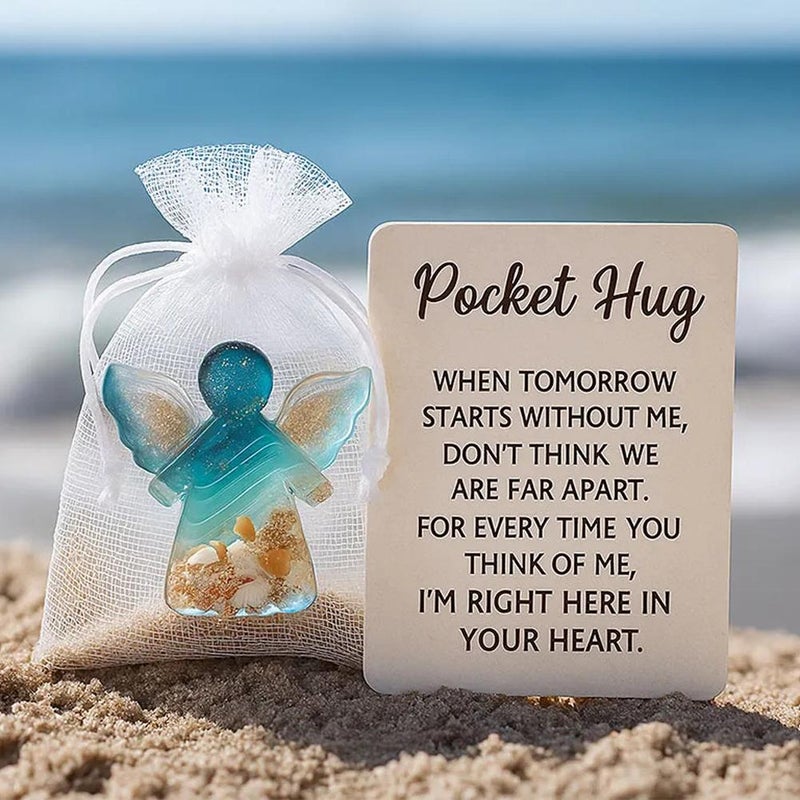 Angel Pocket Hug in Memory of The Dead, Handmade  Soothing Shells Ocean and Sand Desig Pocket Hug Token with Card&White Mesh Bags, Resin Angel Keepsake Sympathy Gift - Image 3